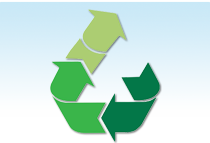 Upcycling logo with three green arros in triangle shape.