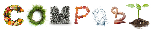 The  word Compost with letters spelled out in various shapes