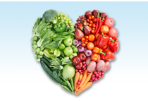 Groups of vegetables together in a heart shape.