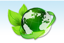 Green globe with recycling leaves logo