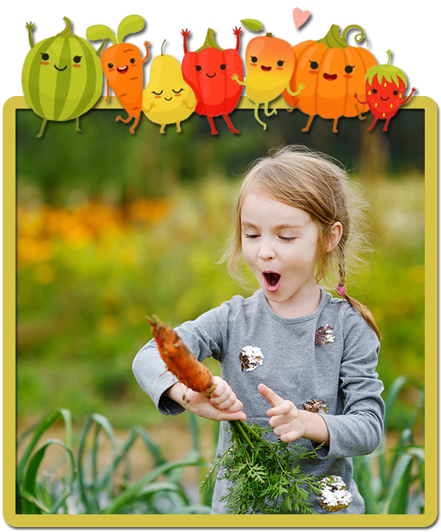 Girl happy about picking fresh carrot