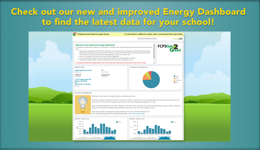 Check out our new and improved energy dashboard
to find the latest data for your school!